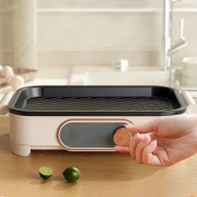 Compact Electric Grill Pan, Multifunctional Non-Stick BBQ Griddle with Adjustable Temperature, Home Hot Pot & Korean Barbecue Cooker